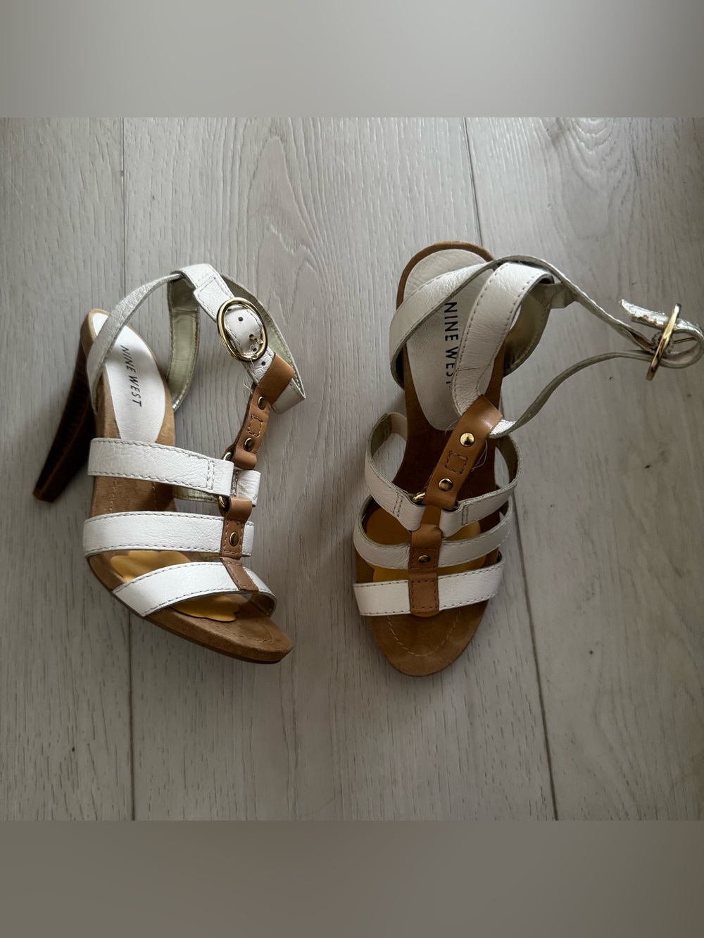Nine West Stellen white caged heels